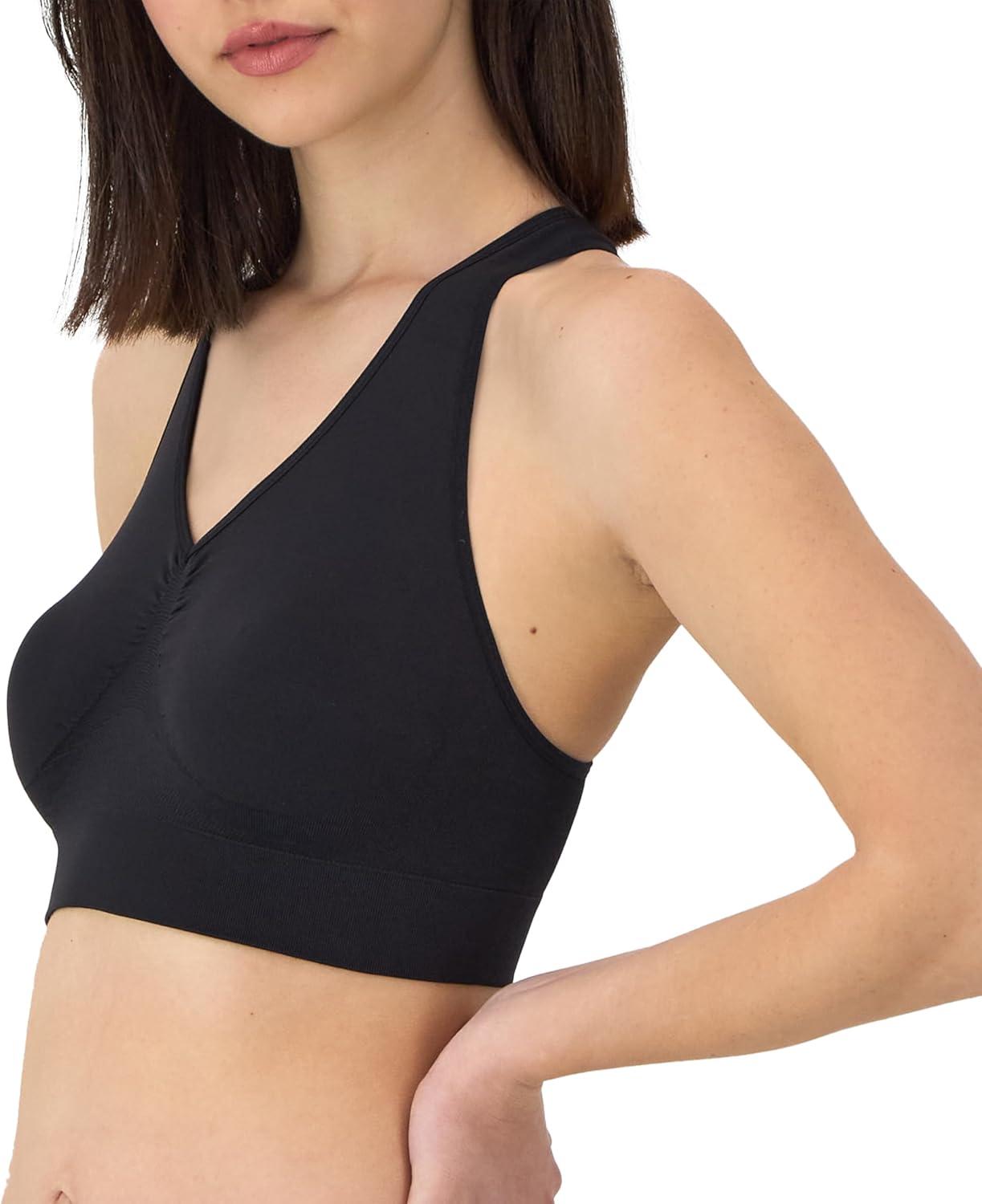 imageHanes Womens Seamless Racerback Bra Pullover FullCoverage Bralette 2PackConcrete HeatherBlack