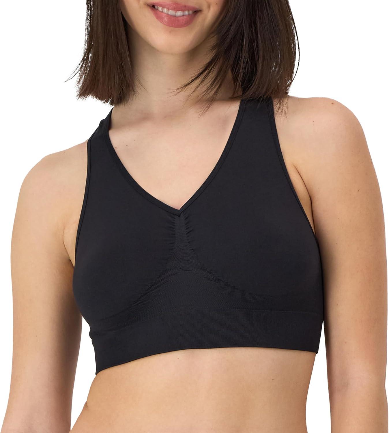 imageHanes Womens Seamless Racerback Bra Pullover FullCoverage Bralette 2PackConcrete HeatherBlack