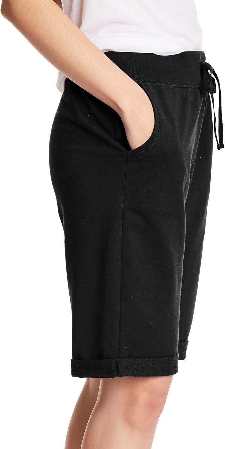 imageHanes Womens Shorts French Terry Bermuda Pocket Shorts Jersey Knit Fleece Shorts Womens Bermuda Shorts 11quotBlack