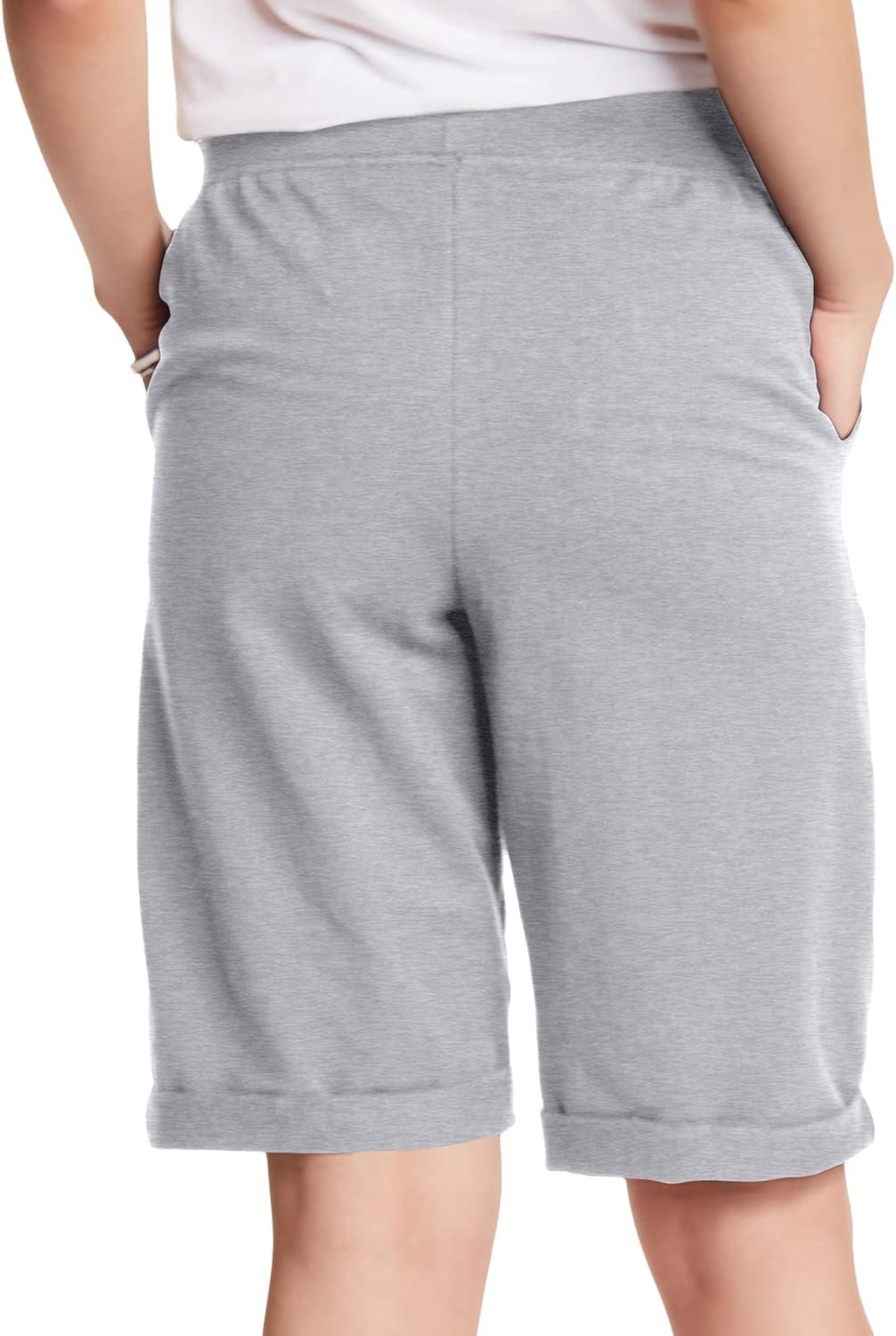 imageHanes Womens Shorts French Terry Bermuda Pocket Shorts Jersey Knit Fleece Shorts Womens Bermuda Shorts 11quotLight Steel