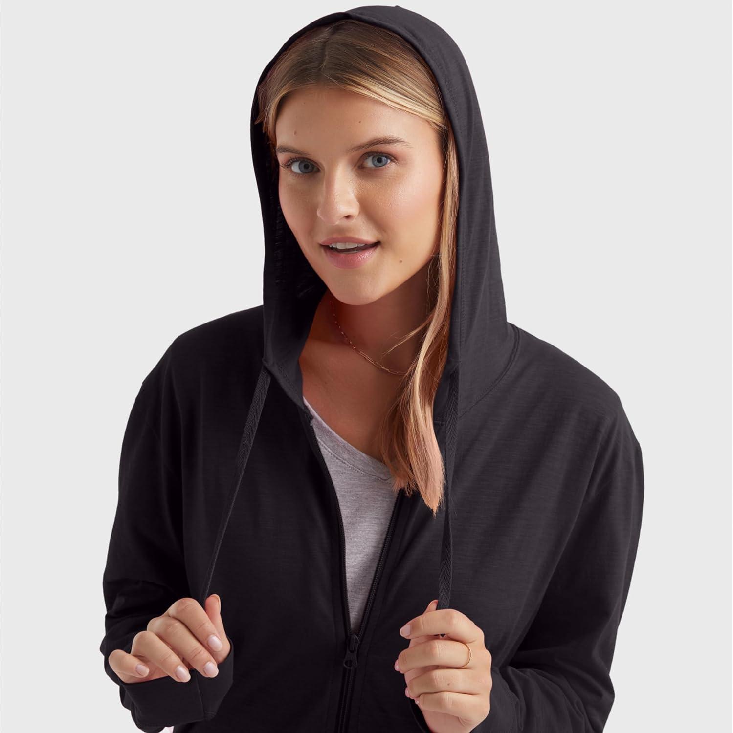 imageHanes Womens Slub Knit FullZip Hoodie Textured Cotton ZipUp TShirt Hoodie for WomenBlack