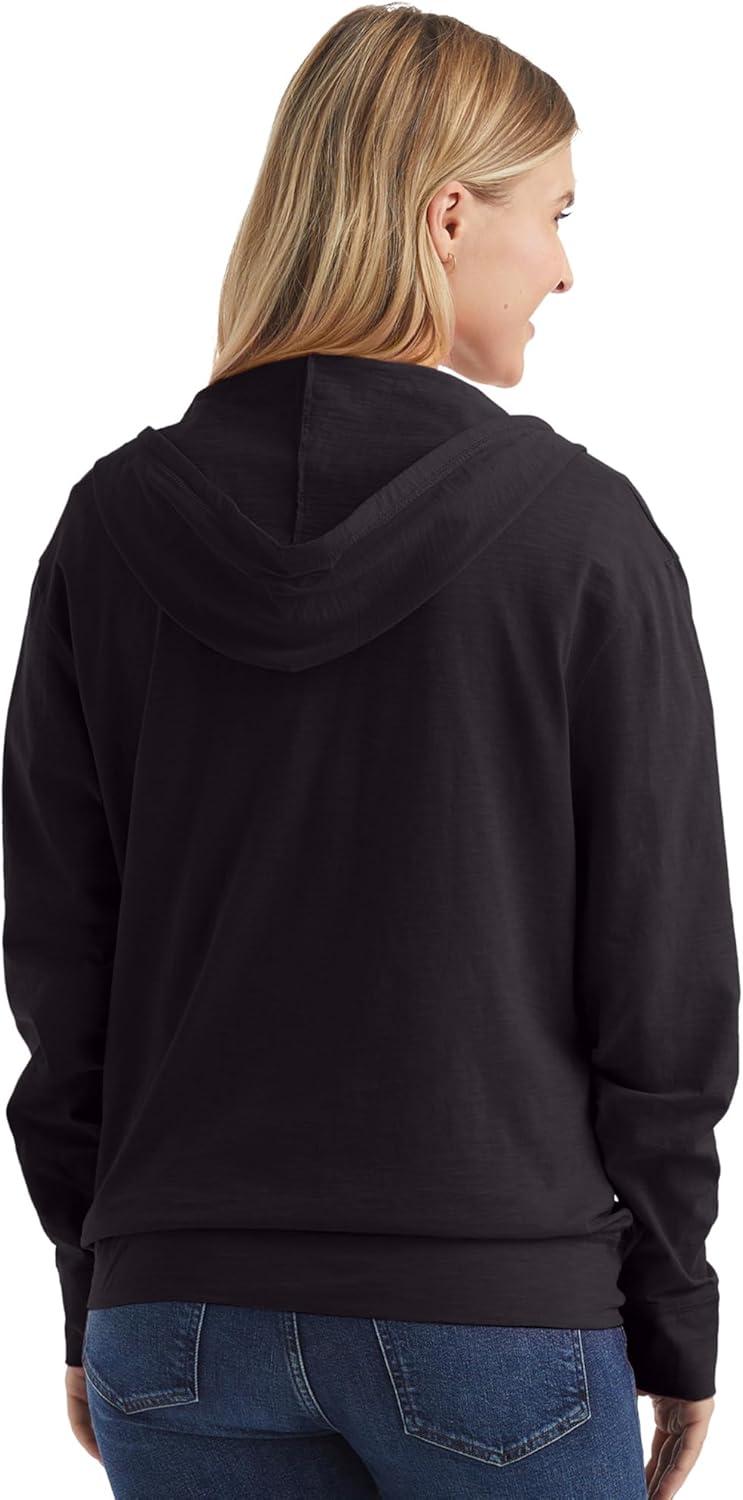 imageHanes Womens Slub Knit FullZip Hoodie Textured Cotton ZipUp TShirt Hoodie for WomenBlack