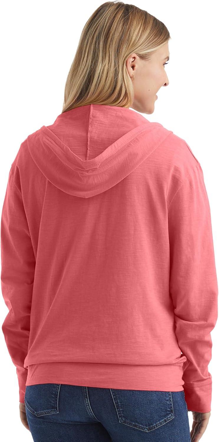imageHanes Womens Slub Knit FullZip Hoodie Textured Cotton ZipUp TShirt Hoodie for WomenBriny Pink