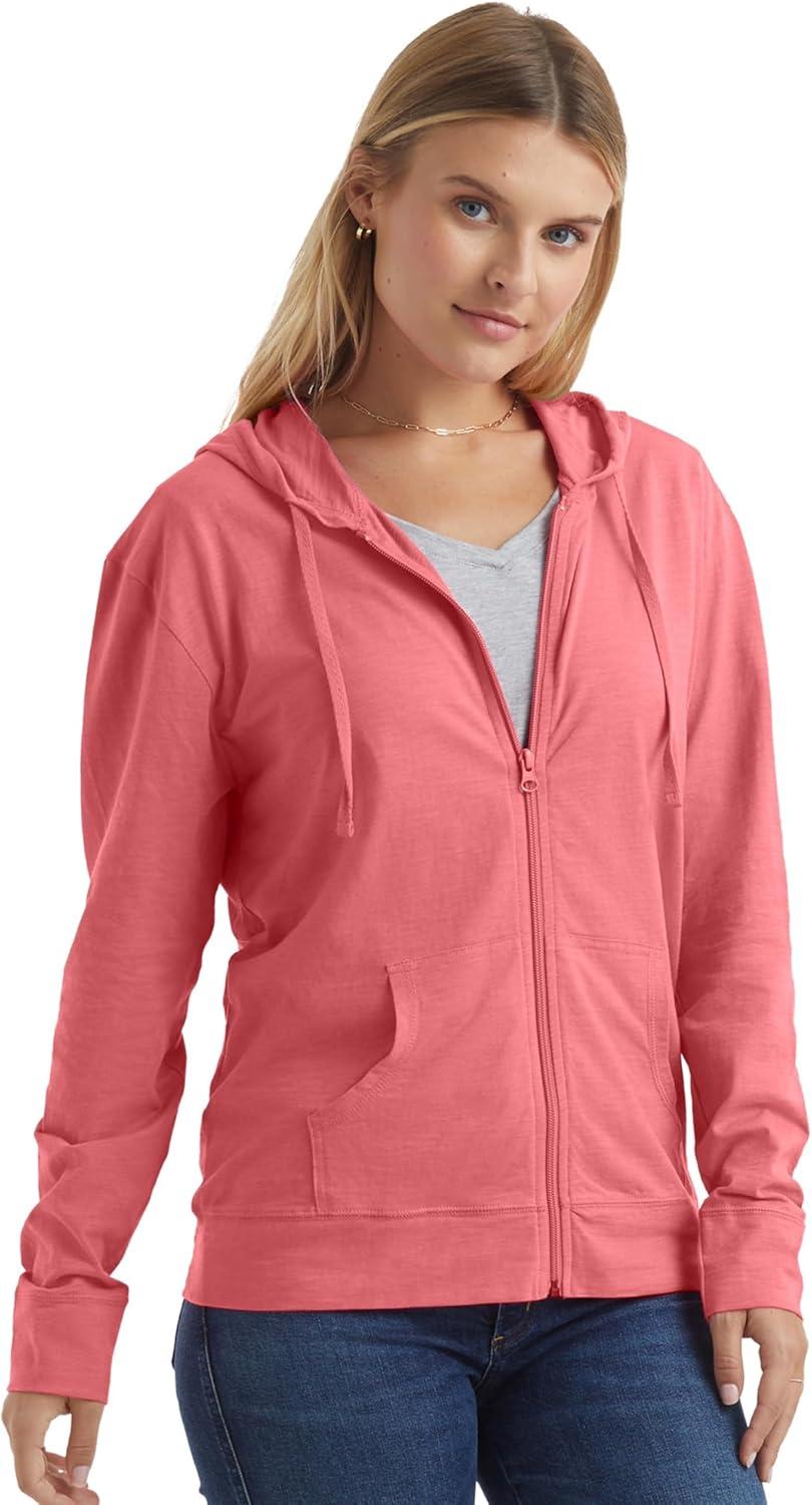 imageHanes Womens Slub Knit FullZip Hoodie Textured Cotton ZipUp TShirt Hoodie for WomenBriny Pink