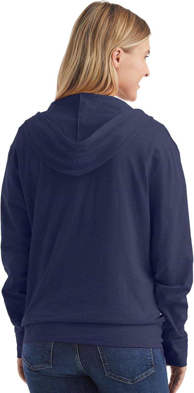 imageHanes Womens Slub Knit FullZip Hoodie Textured Cotton ZipUp TShirt Hoodie for WomenNavy