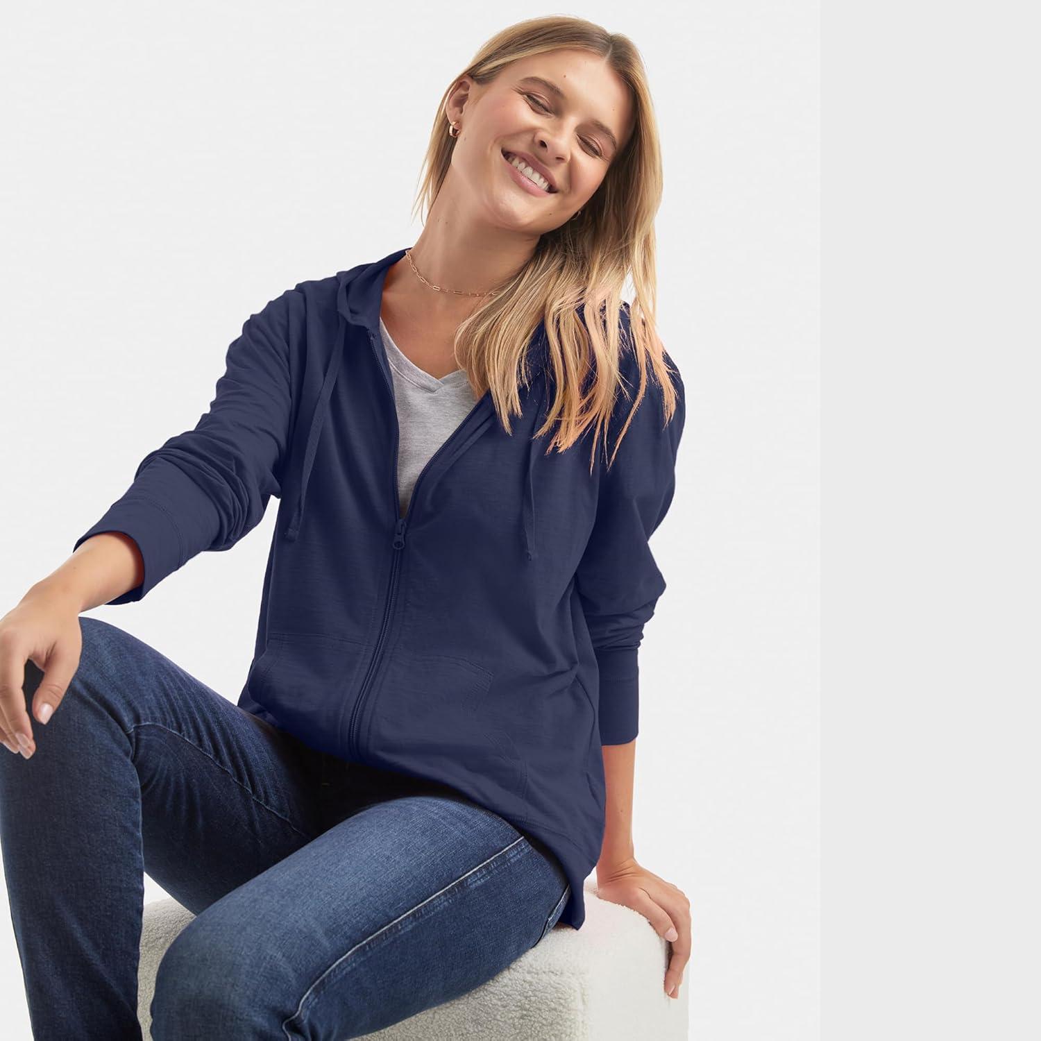 imageHanes Womens Slub Knit FullZip Hoodie Textured Cotton ZipUp TShirt Hoodie for WomenNavy