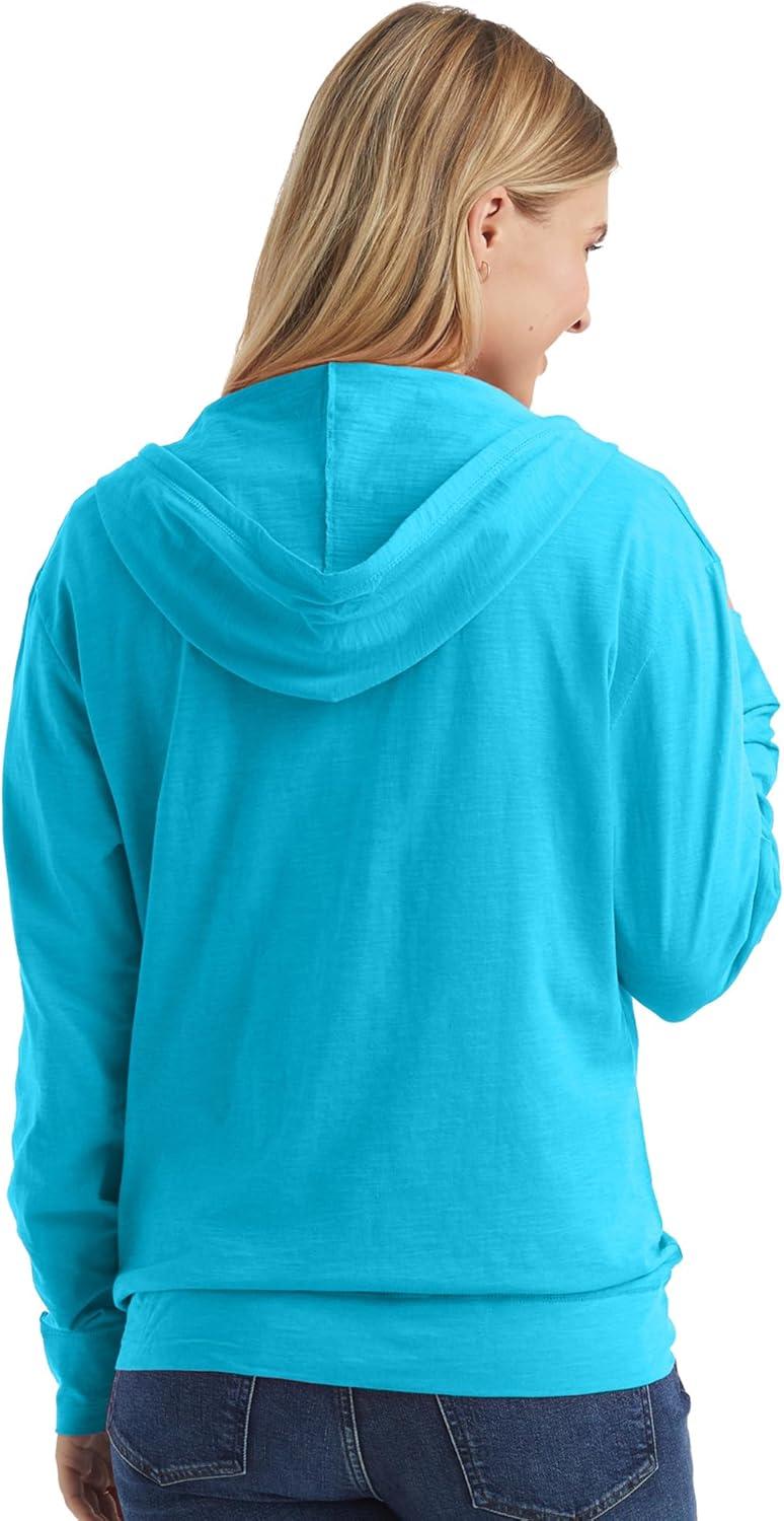 imageHanes Womens Slub Knit FullZip Hoodie Textured Cotton ZipUp TShirt Hoodie for WomenProcess Blue