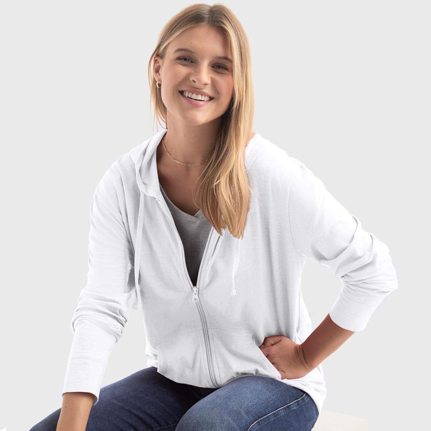 imageHanes Womens Slub Knit FullZip Hoodie Textured Cotton ZipUp TShirt Hoodie for WomenWhite