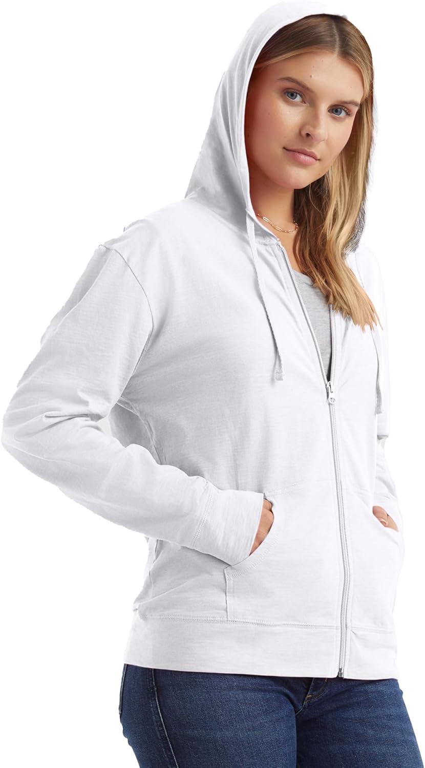 imageHanes Womens Slub Knit FullZip Hoodie Textured Cotton ZipUp TShirt Hoodie for WomenWhite