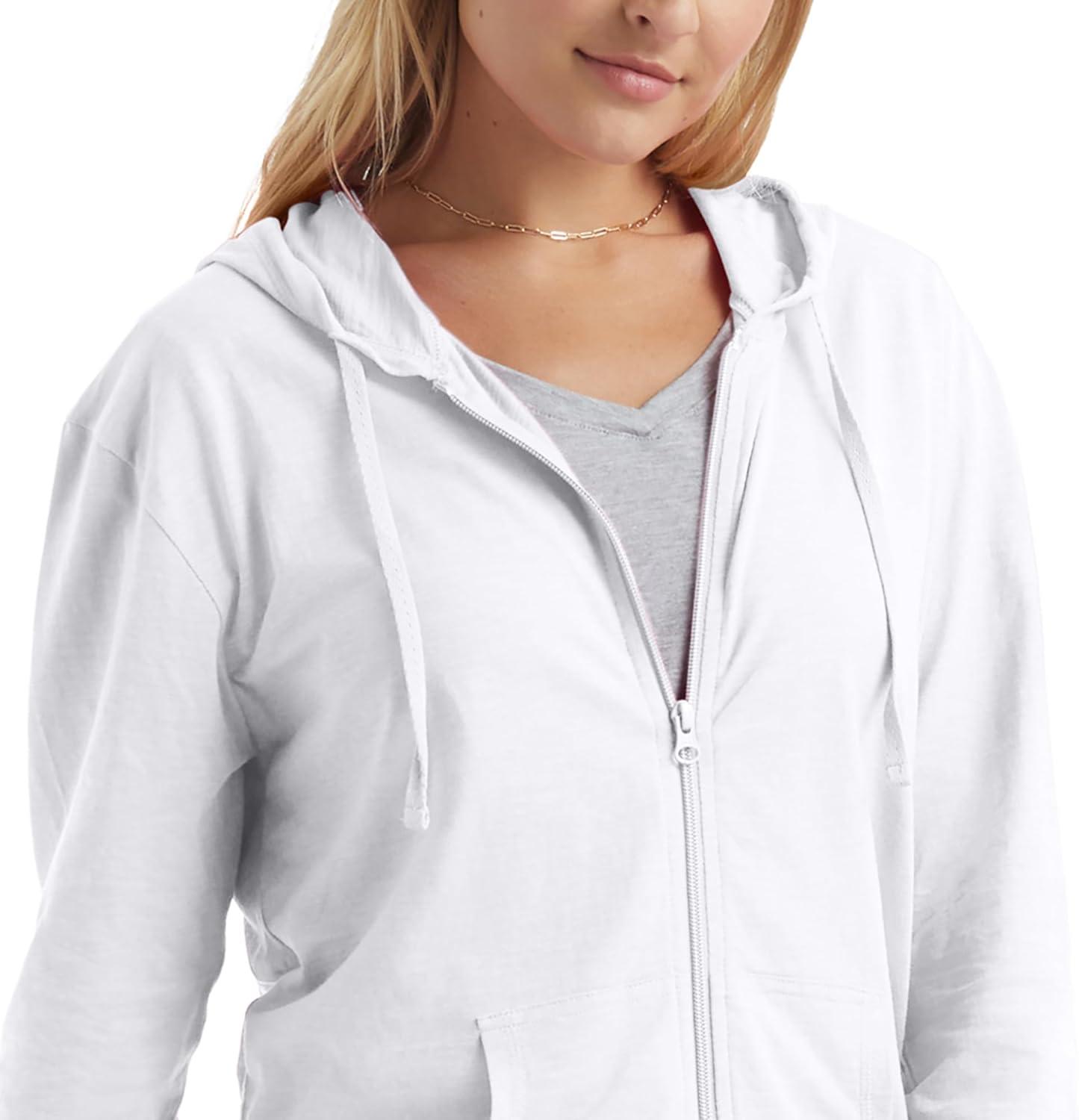 imageHanes Womens Slub Knit FullZip Hoodie Textured Cotton ZipUp TShirt Hoodie for WomenWhite