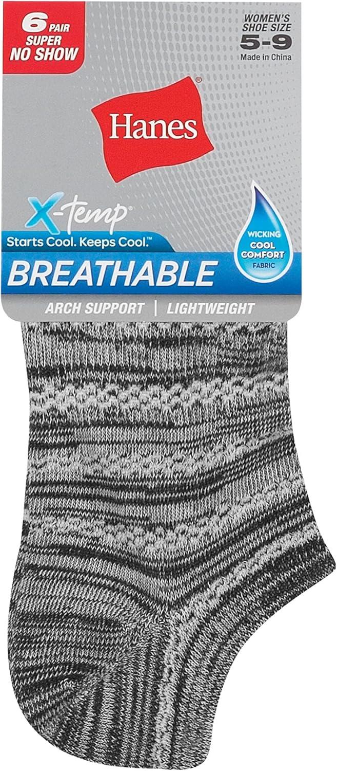 imageHanes Womens Socks Lightweight Breathable Socks No Show and Super No Show 6PackBlackGrey