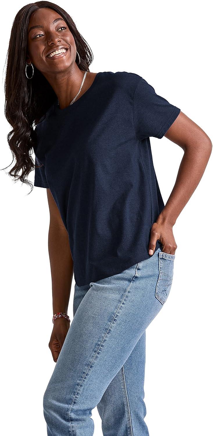 imageHanes Womens TriBlend Relaxed Fit TShirt Oversized Lightweight Tee Available in Plus SizeAthletic Navy Pe Heather