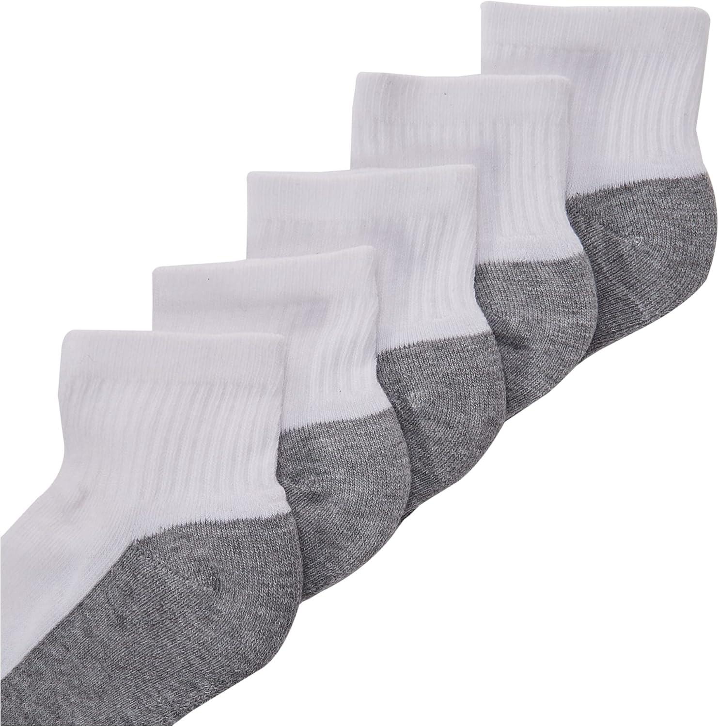 imageHanes boys Socks Double Tough Cushioned Ankle and No Show 12pair PacksAnkle WhiteGrey Bottom 12 Pack