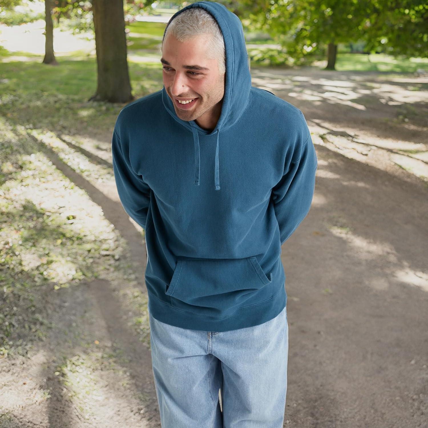 imageHanes mens Originals Fleece Hoodie Garment Dyed Hooded Sweatshirt Unisex Fleece PulloverMetallic Teal