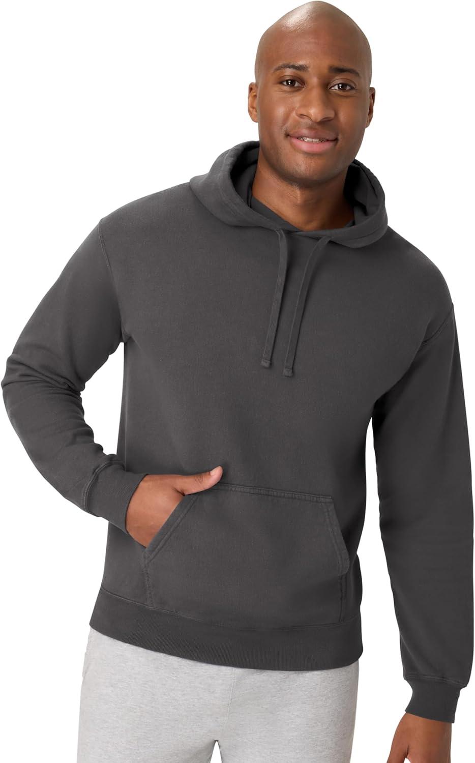 imageHanes mens Originals Fleece Hoodie Garment Dyed Hooded Sweatshirt Unisex Fleece PulloverNew Railroad Gray