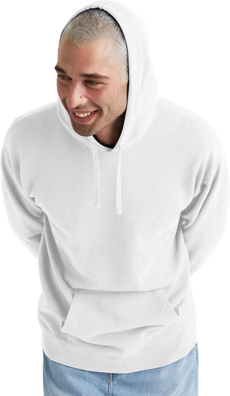 imageHanes mens Originals Fleece Hoodie Garment Dyed Hooded Sweatshirt Unisex Fleece PulloverWhite