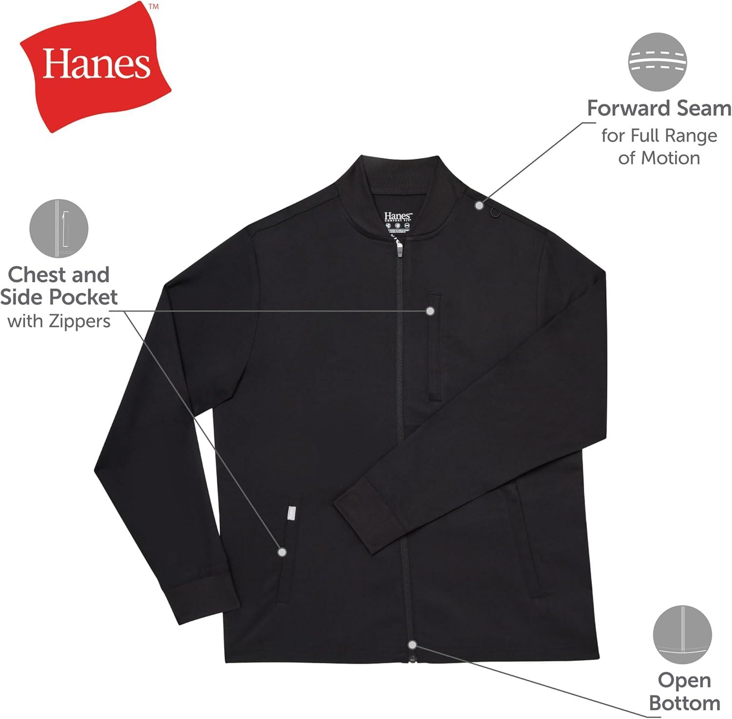 imageHanes mens Scrubs Healthcare Jacket Zipup Scrub Jacket for Men Moisturewicking ampamp Odor ControlAthletic Navy