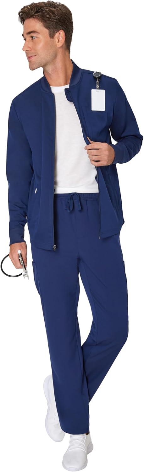 imageHanes mens Scrubs Healthcare Jacket Zipup Scrub Jacket for Men Moisturewicking ampamp Odor ControlAthletic Navy