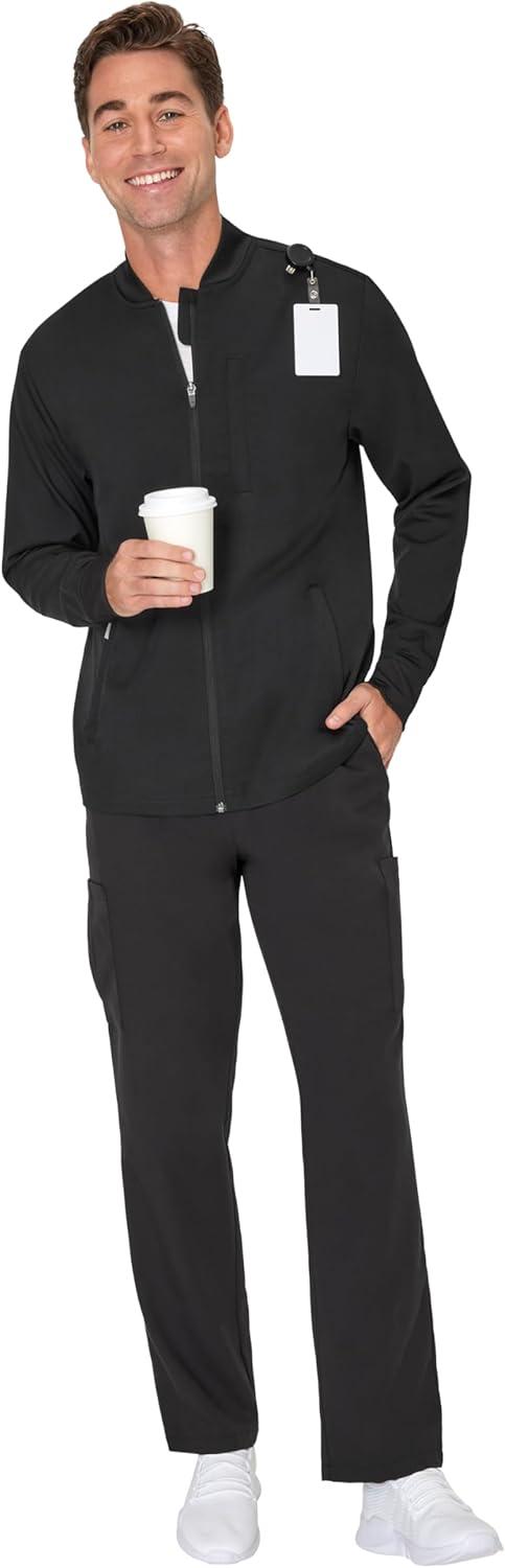 imageHanes mens Scrubs Healthcare Jacket Zipup Scrub Jacket for Men Moisturewicking ampamp Odor ControlNew Ebony