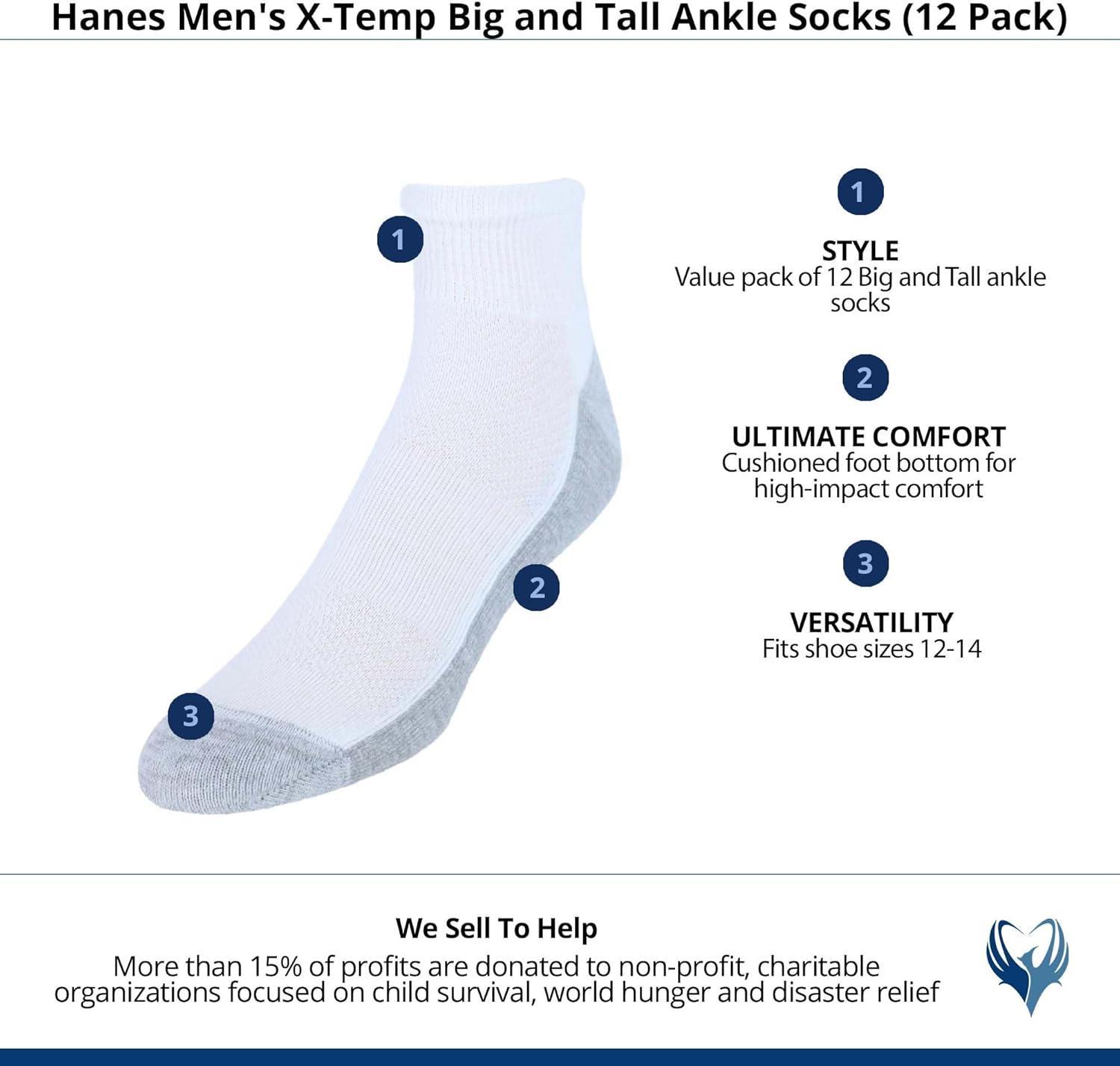 imageHanes mens Socks Xtemp Cushioned Ankle Socks 12packWhite 12 Pack