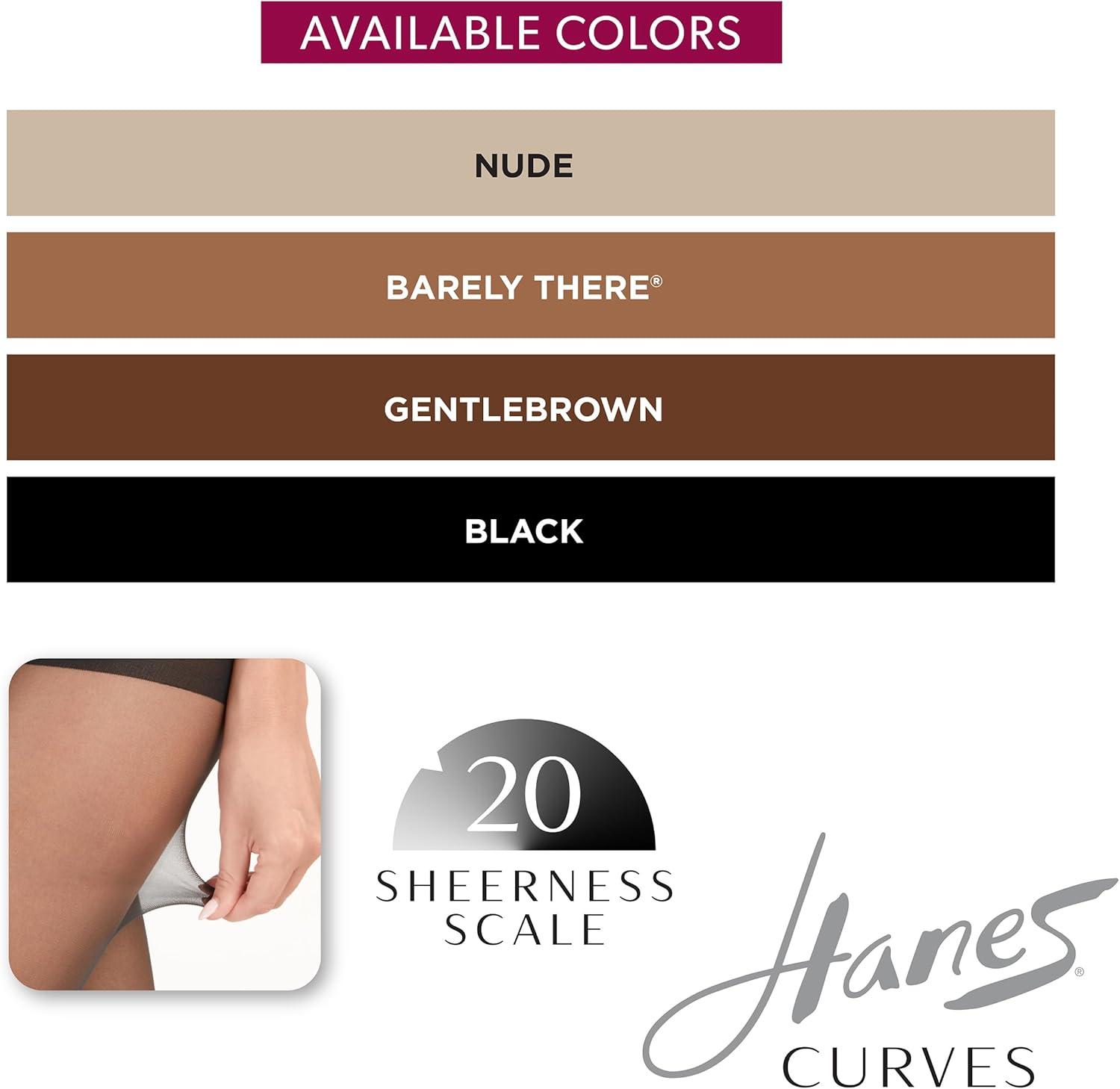 imageHanes womens Curves Control Top Sheer Toe Silky Sheer Pantyhose With Wicking Cool ComfortBarely There