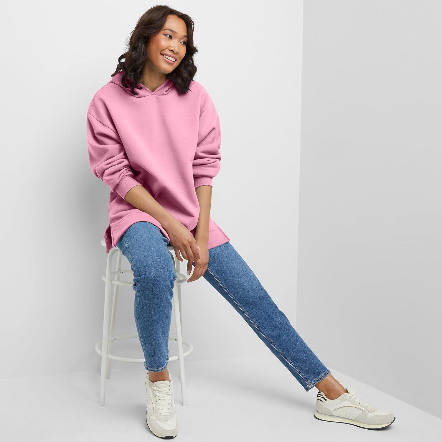 imageHanes womens Ecosmart Fleece Hoodie Midweight Sweatshirt for Women Kanga PocketSpirited Pink