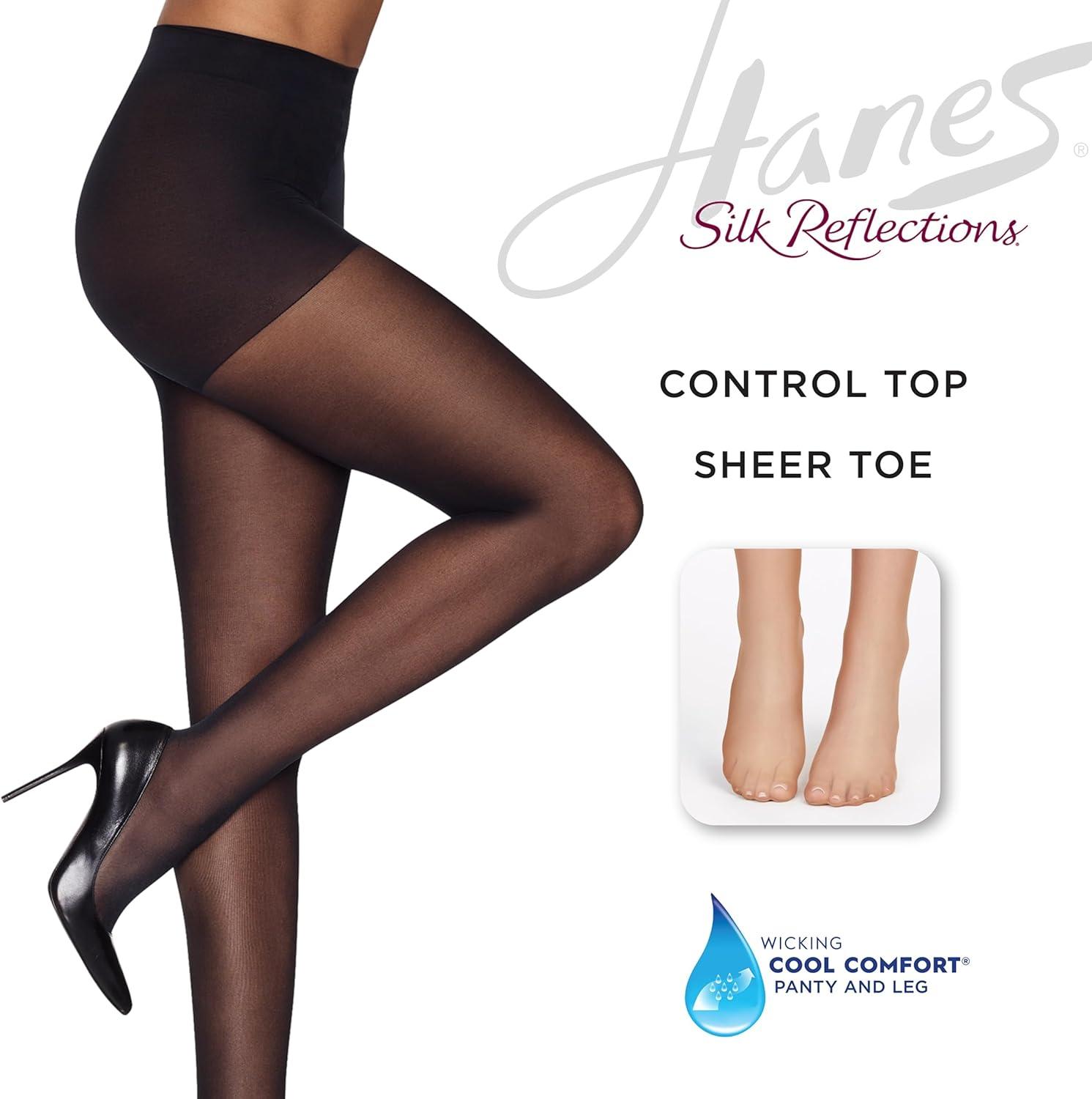 imageHanes womens Sheerest Support Pantyhose With Compression Control Top Translucent Toe All Day ComfortBarely Black
