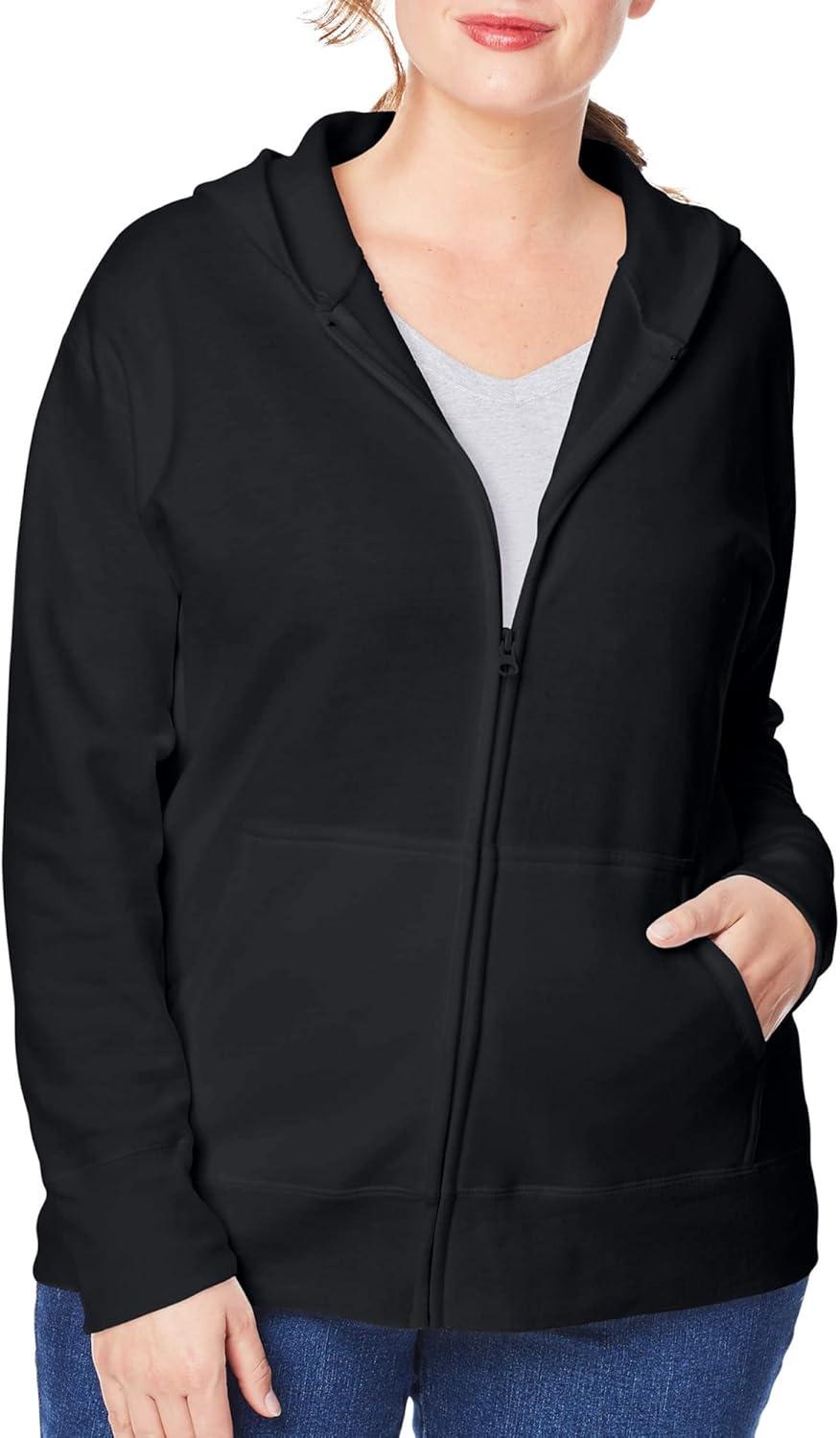 imageJUST MY SIZE Plus Size ComfortSoft EcoSmart Fleece FullZip Womens HoodieEbony
