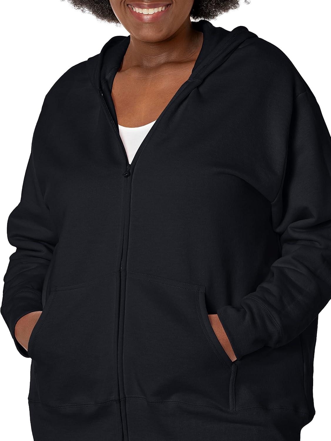 imageJUST MY SIZE Plus Size ComfortSoft EcoSmart Fleece FullZip Womens HoodieEbony