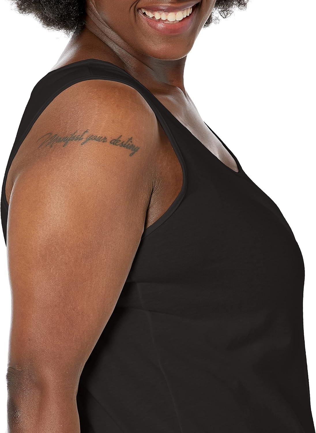 imageJUST MY SIZE Womens Plus Size Cotton Jersey Shirttail Tank Top Plus Sleeveless ShirtsBlack