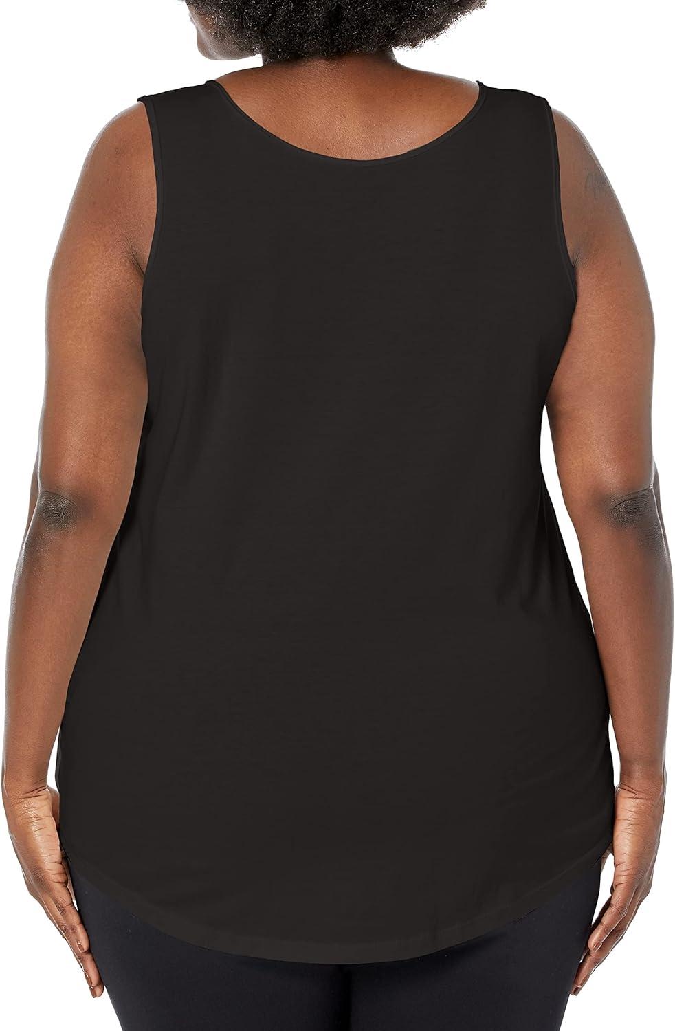 imageJUST MY SIZE Womens Plus Size Cotton Jersey Shirttail Tank Top Plus Sleeveless ShirtsBlack