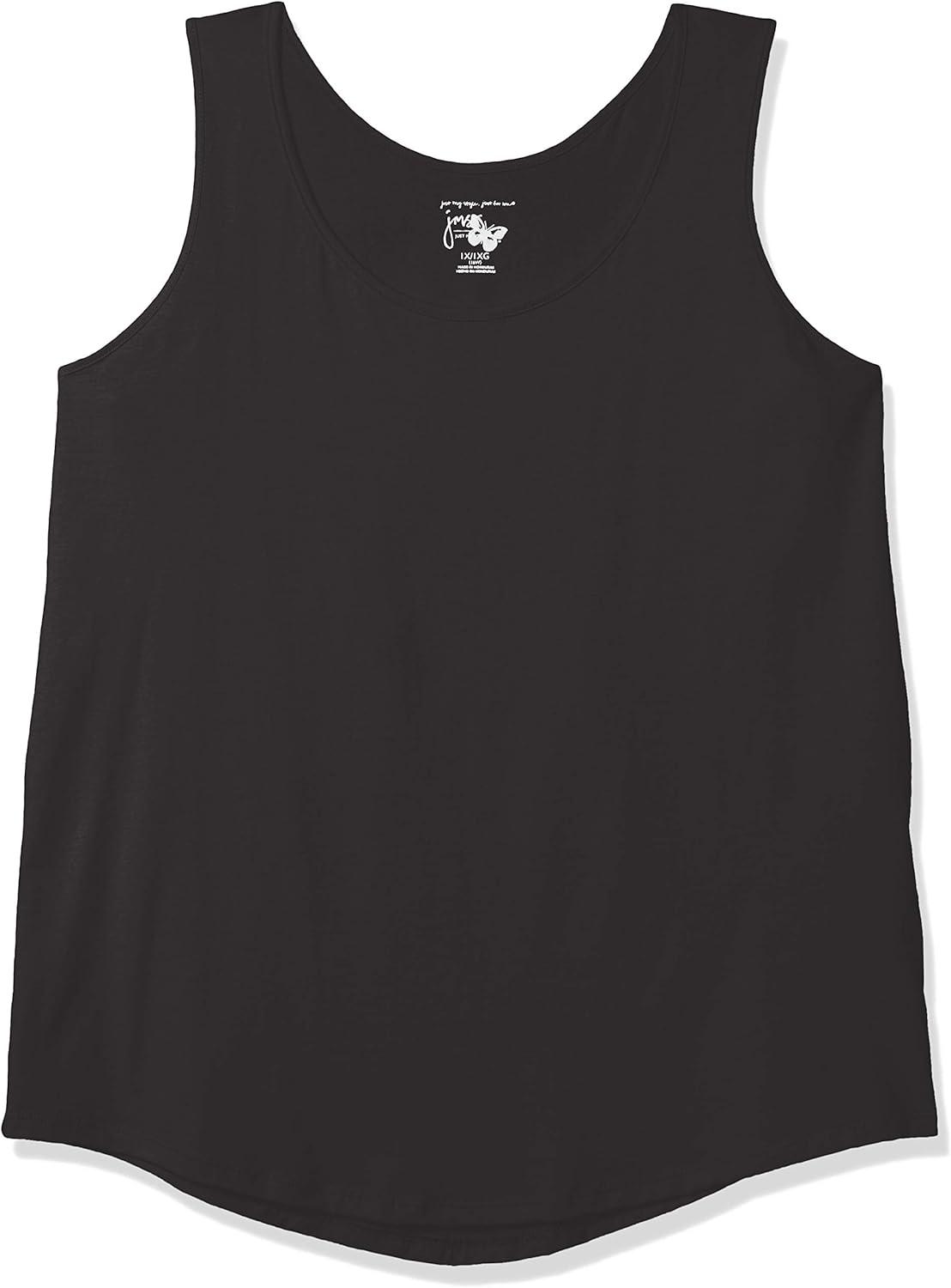 imageJUST MY SIZE Womens Plus Size Cotton Jersey Shirttail Tank Top Plus Sleeveless ShirtsBlack