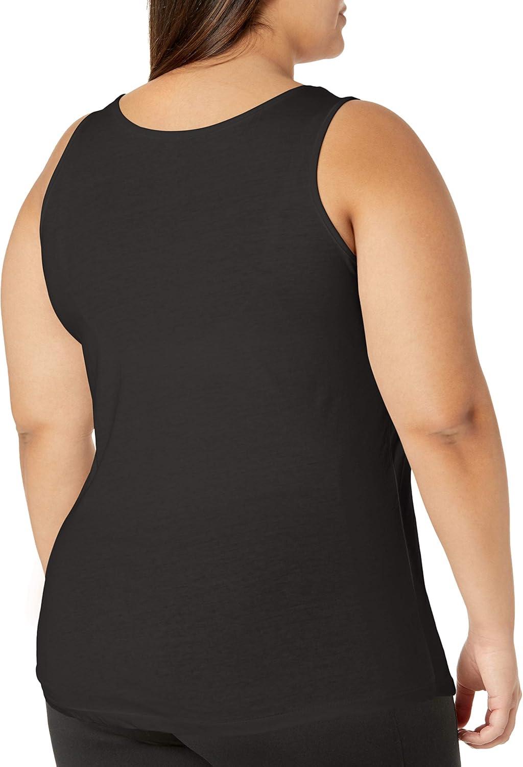 imageJUST MY SIZE Womens Plus Size Cotton Jersey Shirttail Tank Top Plus Sleeveless ShirtsBlack