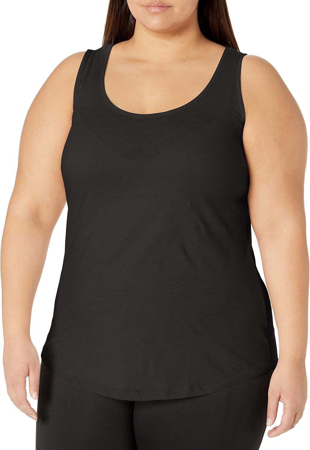 imageJUST MY SIZE Womens Plus Size Cotton Jersey Shirttail Tank Top Plus Sleeveless ShirtsBlack