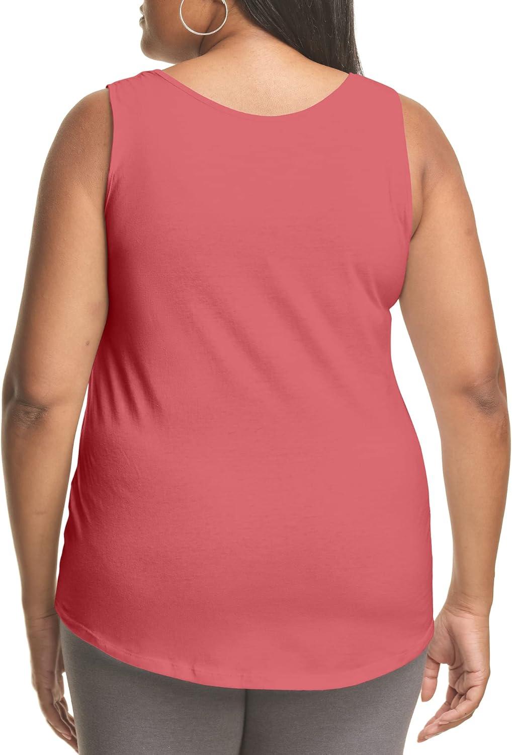 imageJUST MY SIZE Womens Plus Size Cotton Jersey Shirttail Tank Top Plus Sleeveless ShirtsBriny Pink