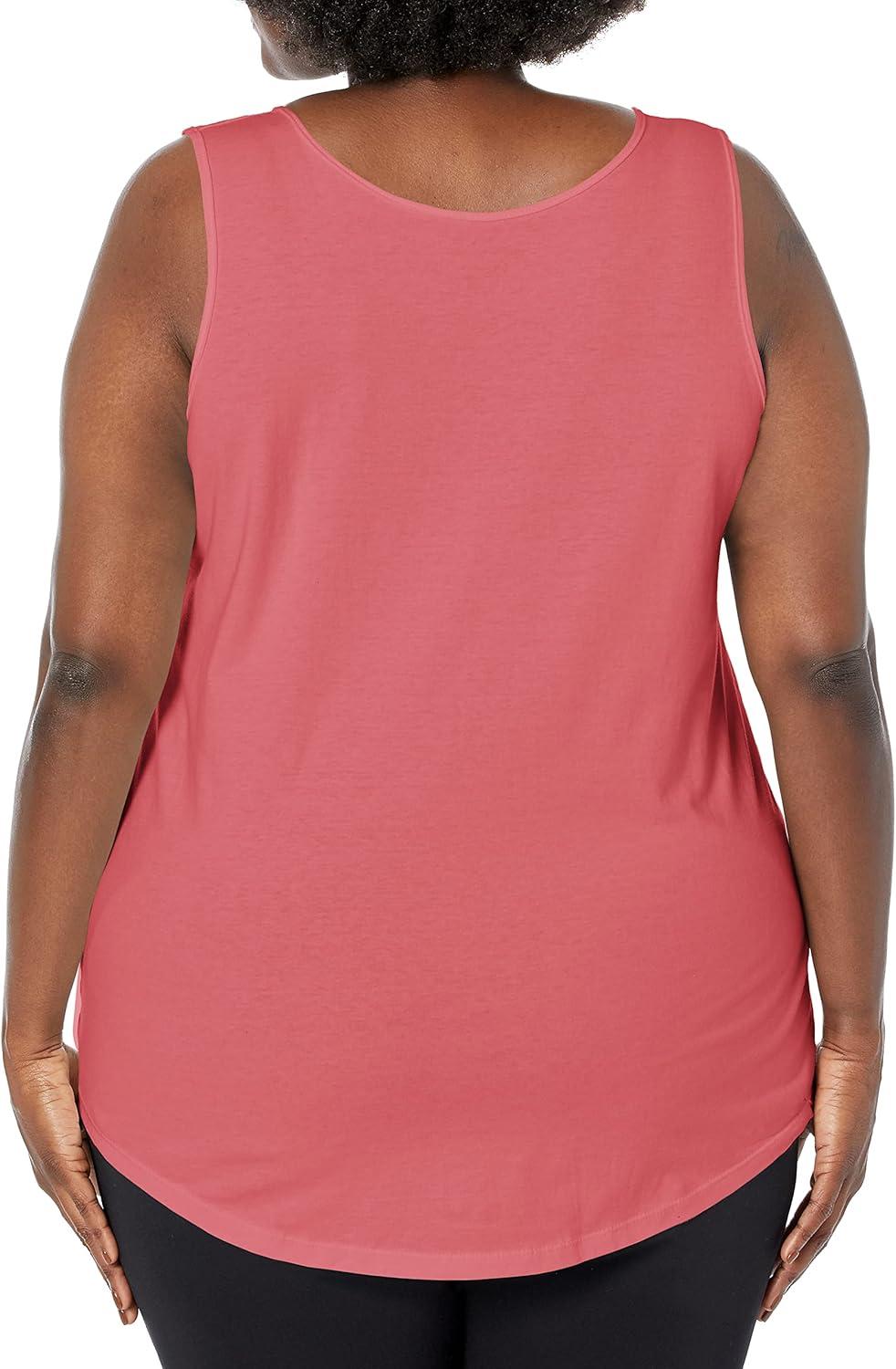 imageJUST MY SIZE Womens Plus Size Cotton Jersey Shirttail Tank Top Plus Sleeveless ShirtsBriny Pink
