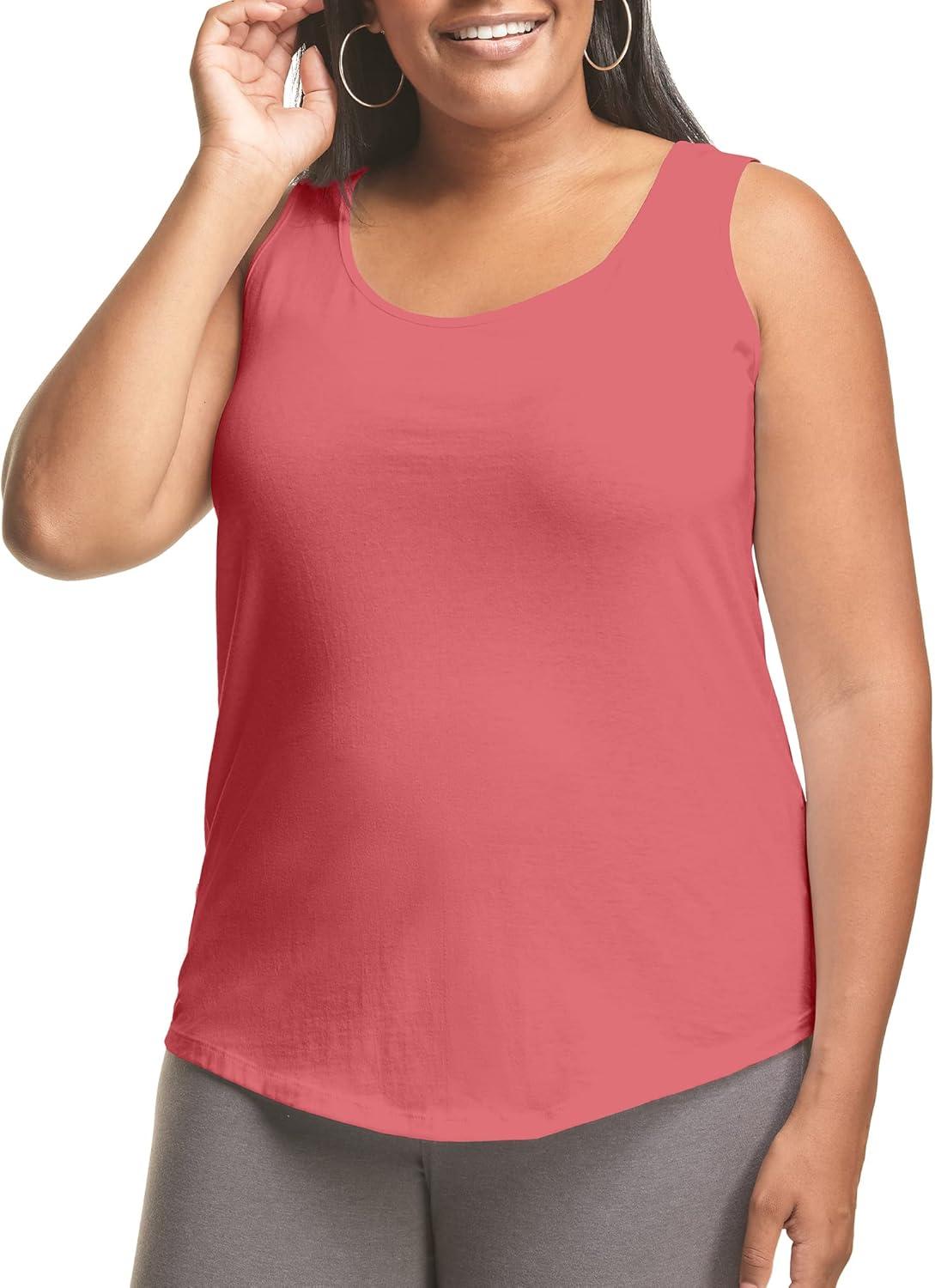 imageJUST MY SIZE Womens Plus Size Cotton Jersey Shirttail Tank Top Plus Sleeveless ShirtsBriny Pink