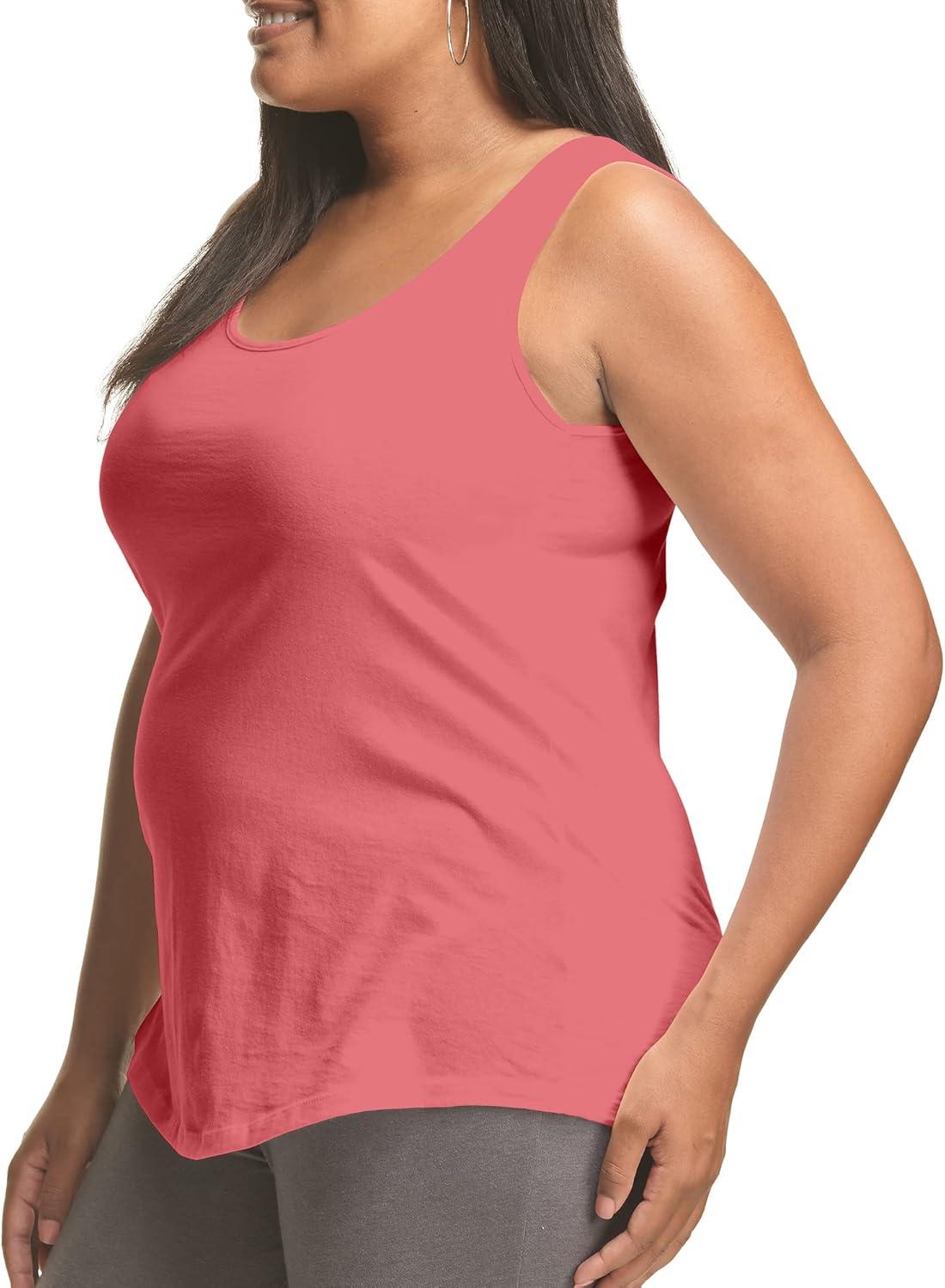 imageJUST MY SIZE Womens Plus Size Cotton Jersey Shirttail Tank Top Plus Sleeveless ShirtsBriny Pink