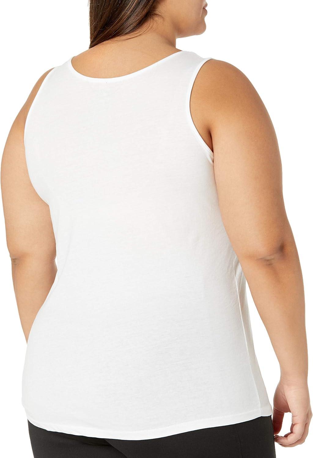 imageJUST MY SIZE Womens Plus Size Cotton Jersey Shirttail Tank Top Plus Sleeveless ShirtsWhite