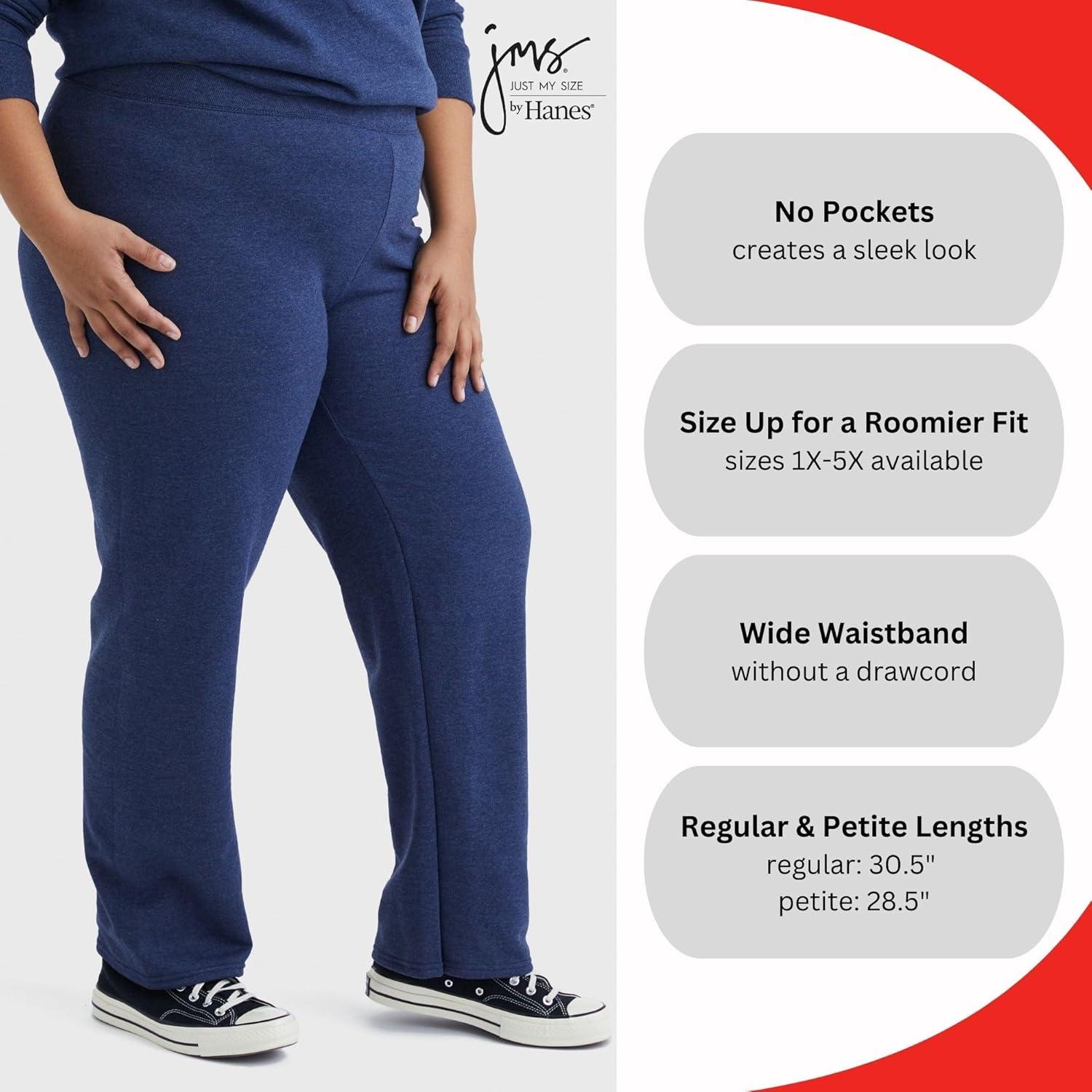 imageJUST MY SIZE Womens Plus Size EcoSmart Sweatpants Open Leg Fleece Pants 305quotEbony