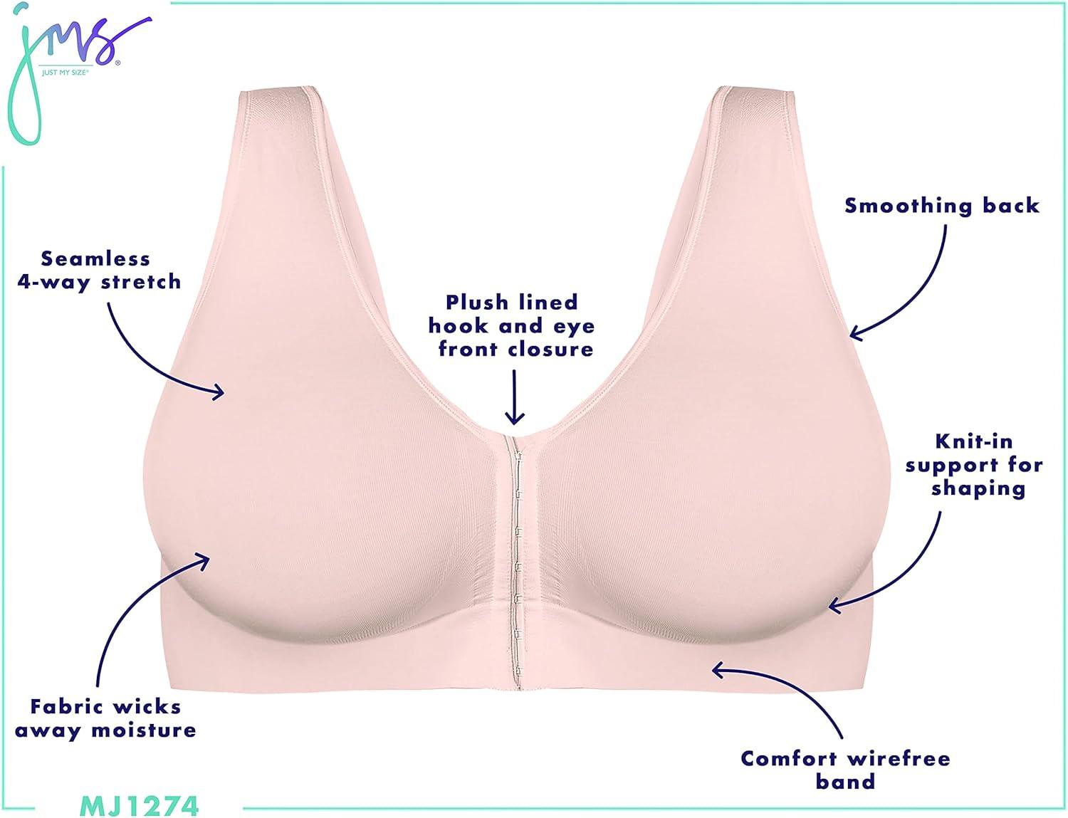 imageJust My Size Womens Wireless Bra Pure Comfort Full Figure FrontClose Bra Plus SizesSandshell