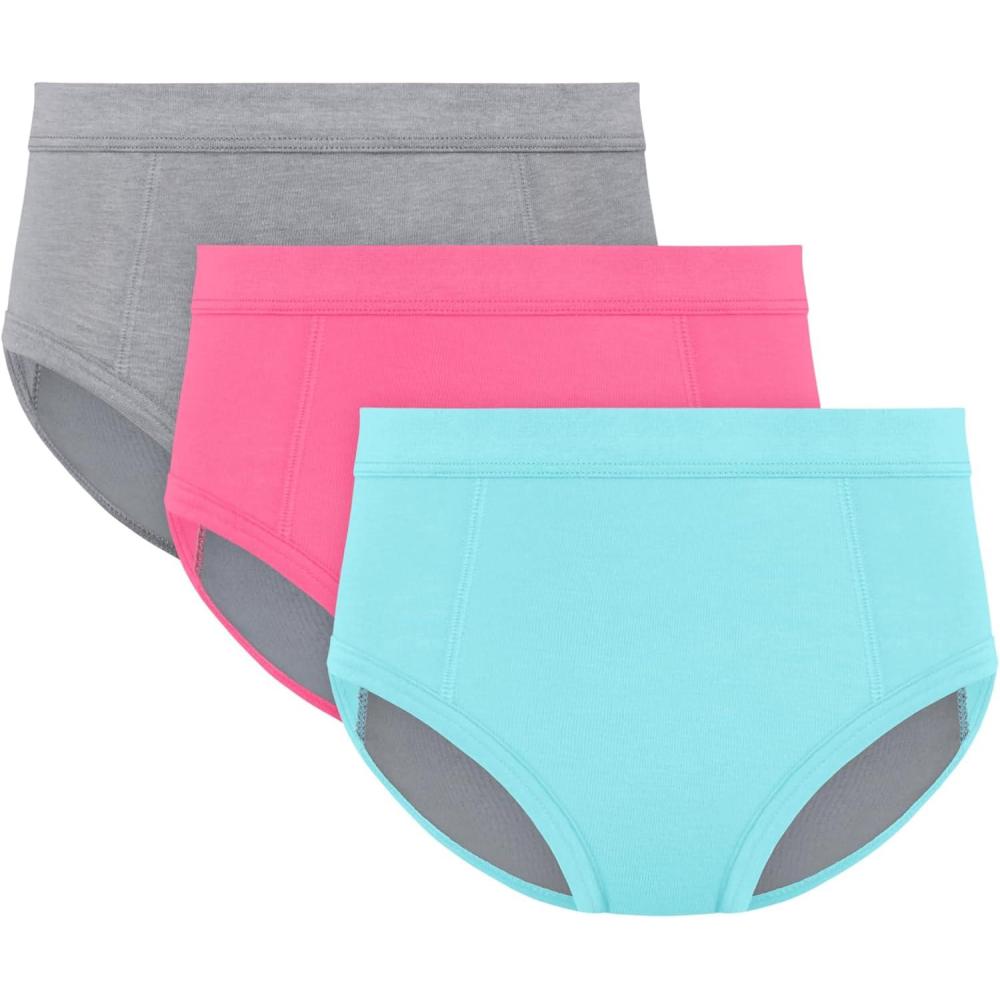 imageHanes Absorbency Briefs 3 Pairs Confident Nights Cotton Overnight Underwear for GirlsGreyAquaPink