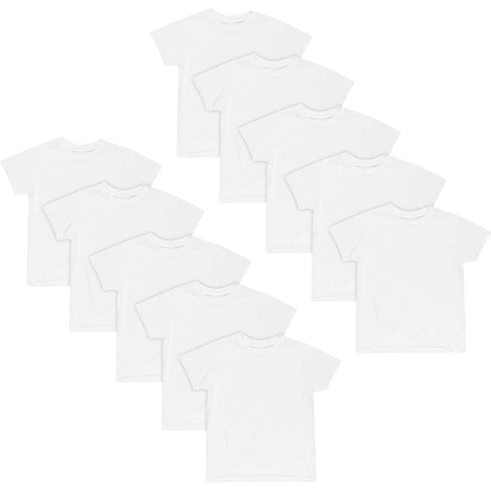 imageHanes Boys Boys Undershirt EcoSmart Short Sleeve Crew Shirts Multiple Packs AvailableWhite 10 Pack