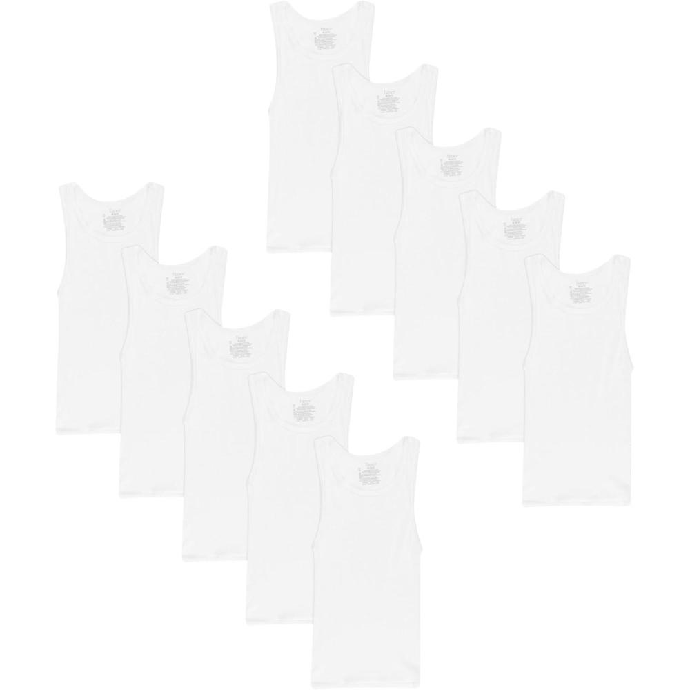 imageHanes Boys Tank Cotton Undershirt EcoSmart 10 Pack WhiteWhite 10 Pack