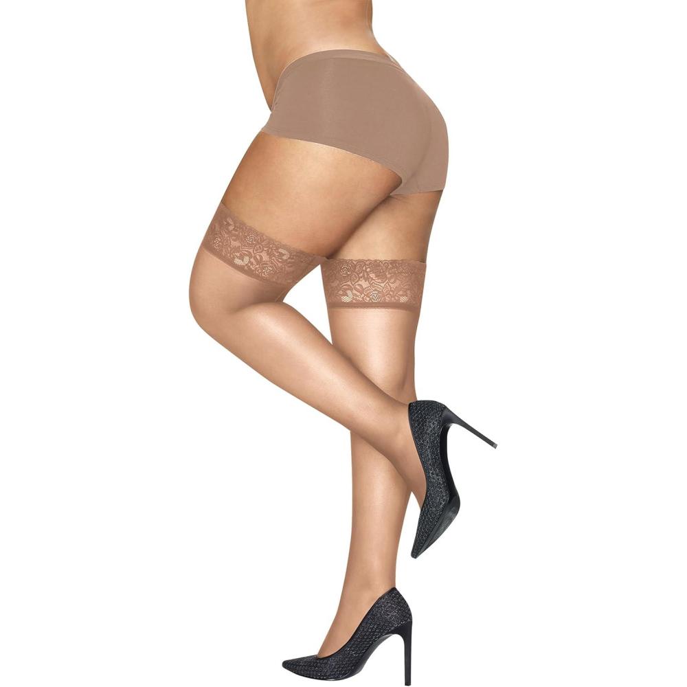 imageHanes Curves Womens Plus Size Sheer Toe All Day Comfort Thigh Highs SheersNude