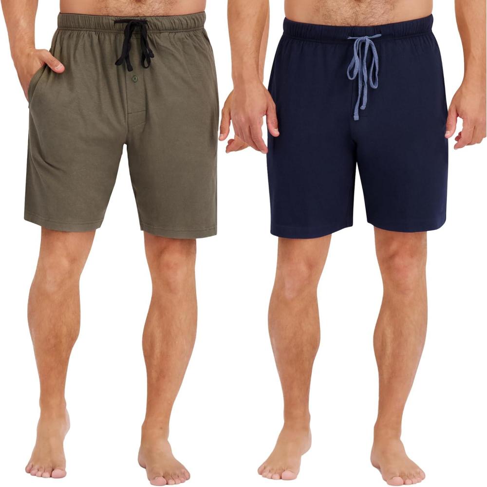 imageHanes Mens 2Pack Sleep Shorts  Cotton Lounge Shorts 75quot Inseam Breathable Fit Elastic Waist Pantalones para Dormir 2PackDark GreenDark Blue