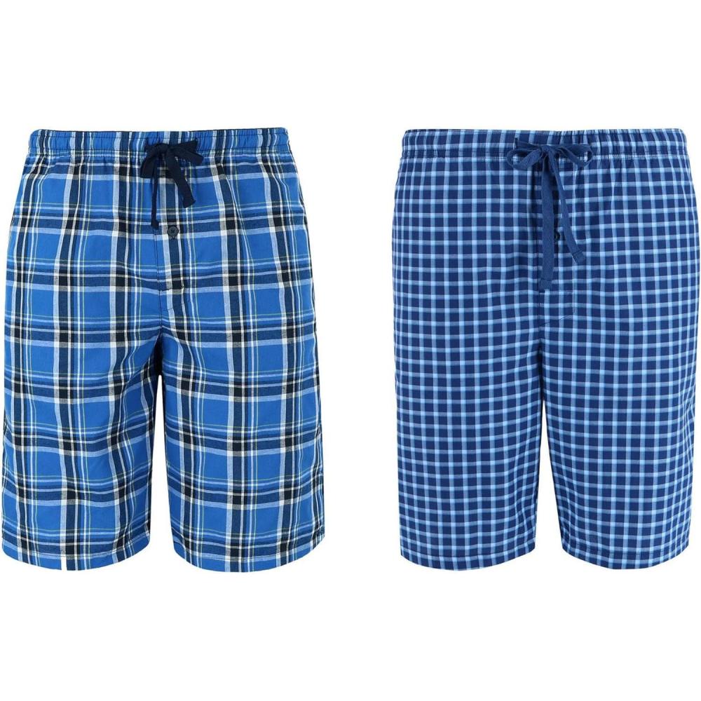 imageHanes Mens 2Pack Sleep Shorts  Cotton Lounge Shorts 75quot Inseam Breathable Fit Elastic Waist Pantalones para Dormir 2PackGalapagos Blue and Navy Plaid