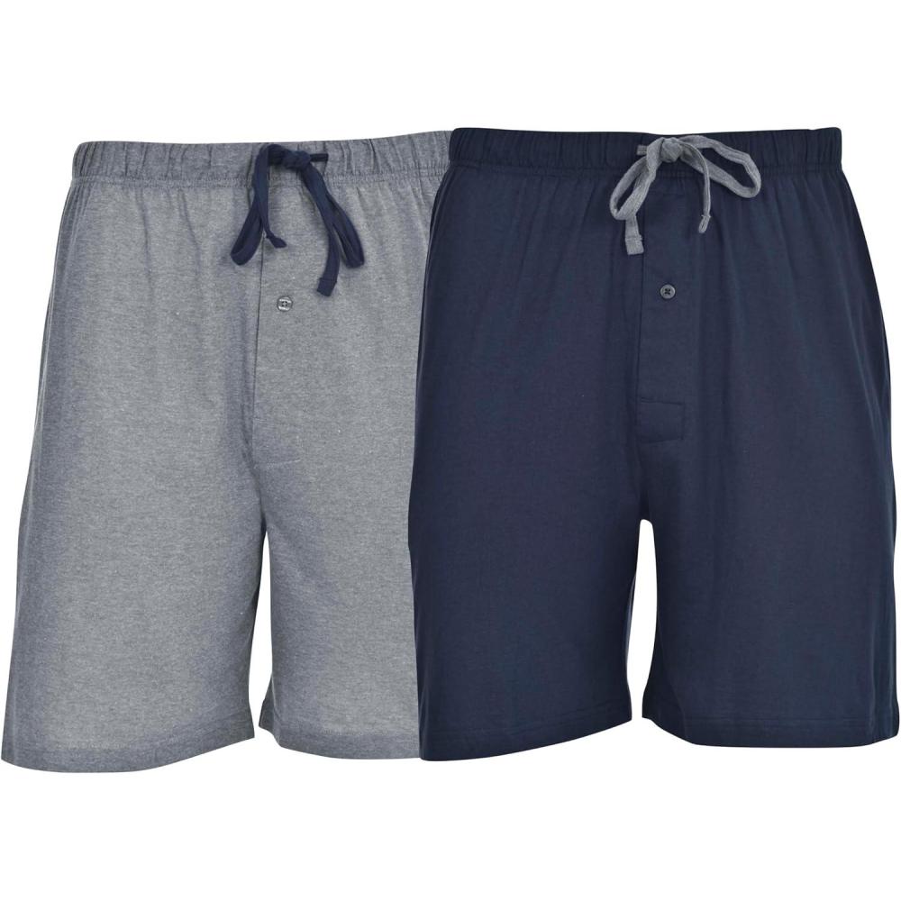 imageHanes Mens 2Pack Sleep Shorts  Cotton Lounge Shorts 75quot Inseam Breathable Fit Elastic Waist Pantalones para Dormir 2PackHeather GrayNavy