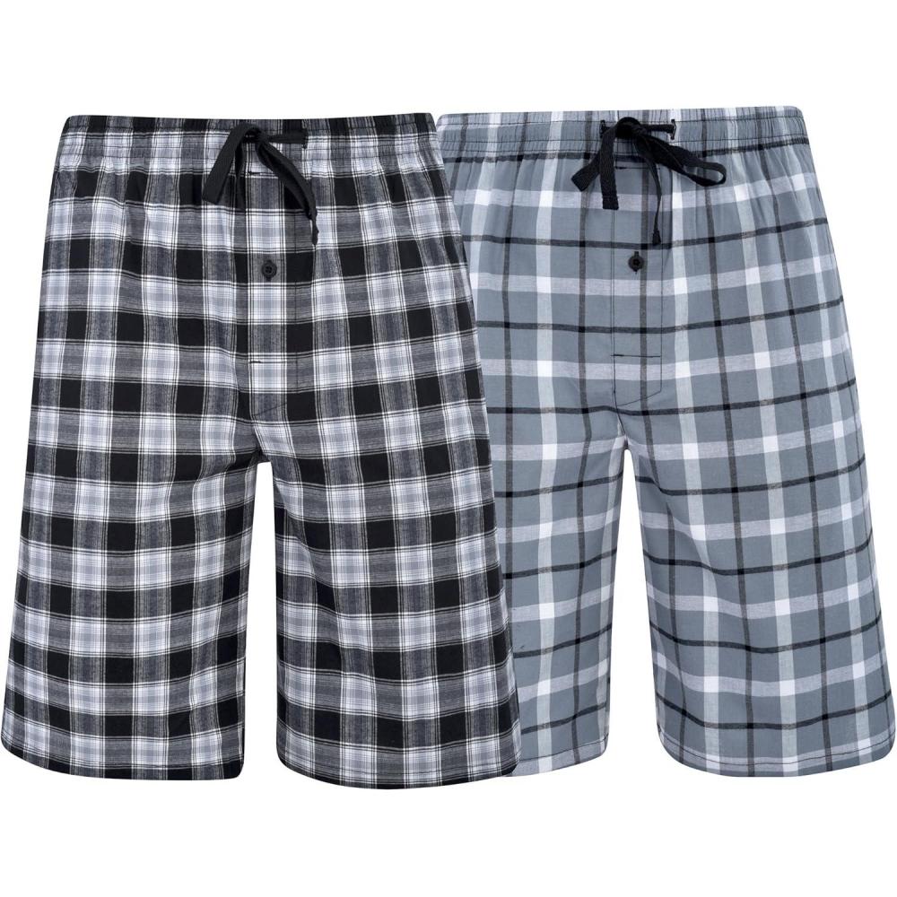 imageHanes Mens 2Pack Woven Pajama Shorts  Lightweight Breathable Lounge Fit for Summer Pantalones Cortos para Hombre 2PackGrey  Black