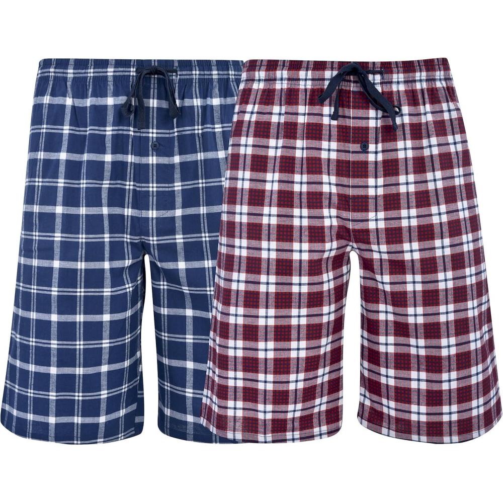 imageHanes Mens 2Pack Woven Pajama Shorts Lightweight Breathable Lounge Fit for Summer Pantalones Cortos para Hombre 2PackNavy Red